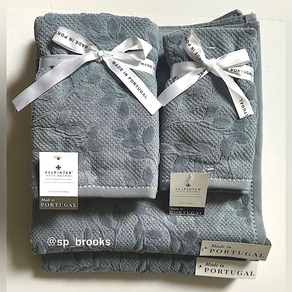 🎁6PC FELPINTER Bath Towel Set - Denim Blue Cotton, Super Soft & Absorbent